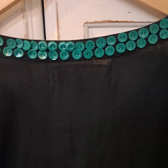 Double D Ranch Black Top Blue Embroidered Turquoise Button Embelish Sheer - Picture 7 of 7
